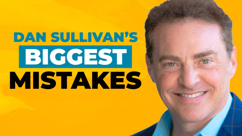 Headshot image of Mike Koenigs on a yellow background with a text overlay reading "Dan Sullivan's Biggest Mistakes" as art for The Capability Amplifier Podcast Episode 115"