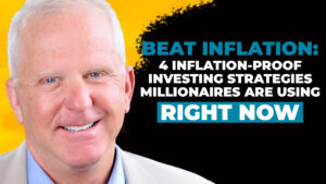 Headshot of Darin Davis on a bold yellow and black background, along with text reading: "Beat Inflation: 4 Inflation-Proof Investing Strategies Millionaires Are Using Right Now"
